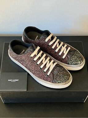 Saint Laurent Paris Glitter Low-Top Sneakers